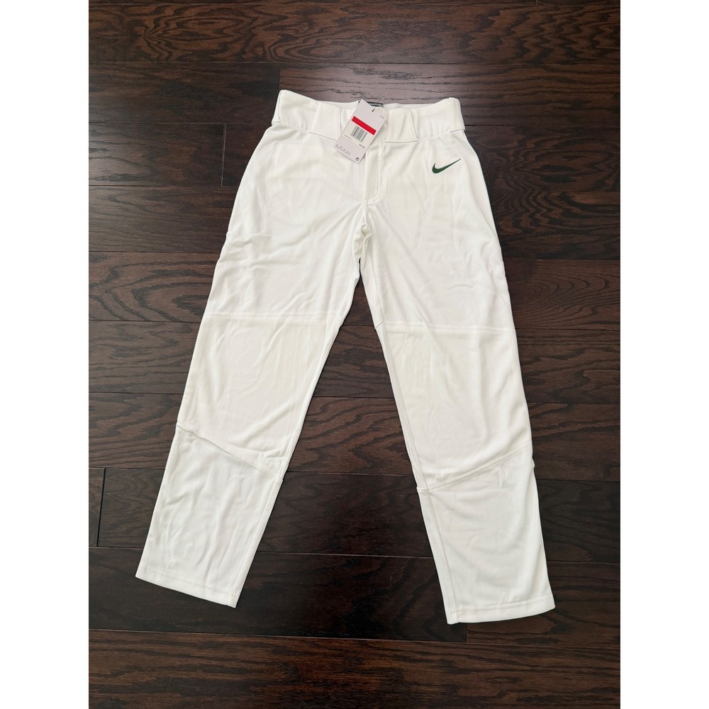Nike Boys Large White Baseball Pants Green Stripe Team Engineered BQ6426-111 NWT
